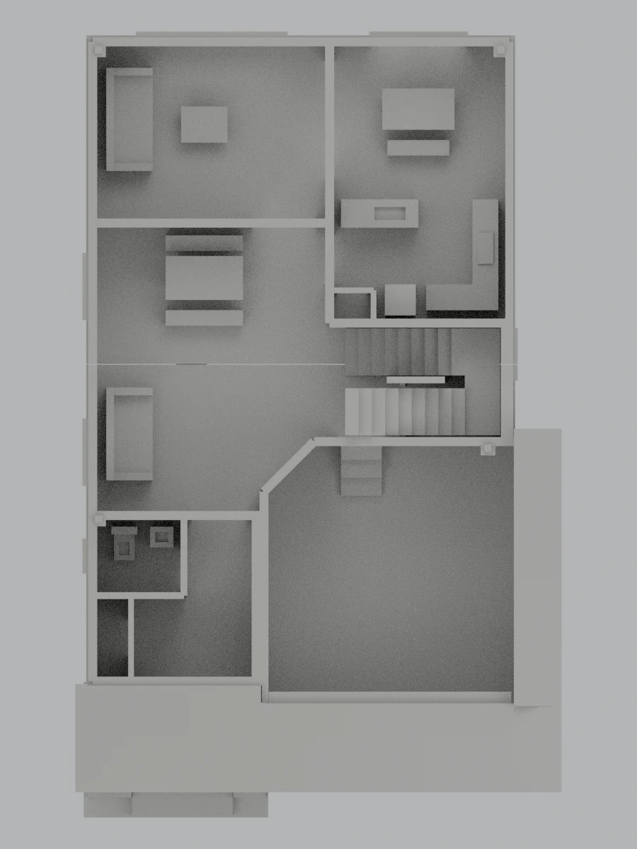 Digital preview of the furnished first floor of the Ridgefield miniature