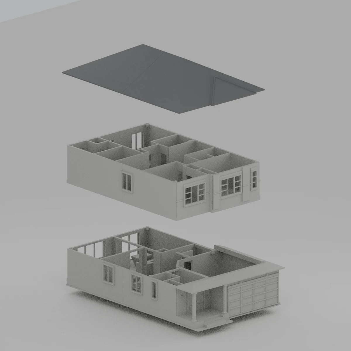 Digital preview of the Ridgefield architectural miniature with the roof and floors lifted apart